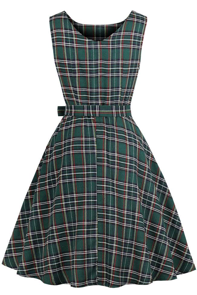 Green Plaid Sleeveless Vintage Dress