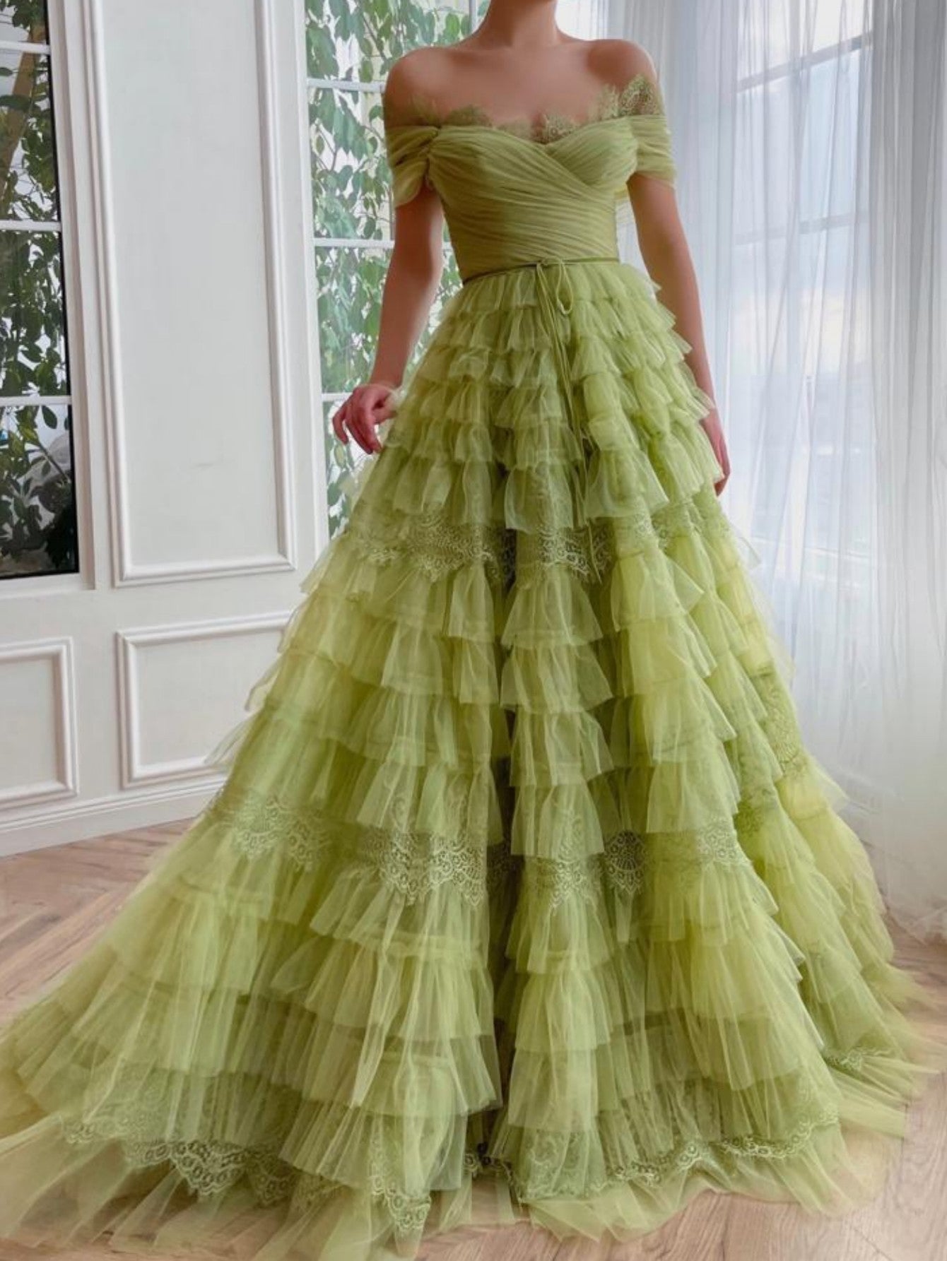 Strapless A Line Green Long Prom Dress - Fashionpara