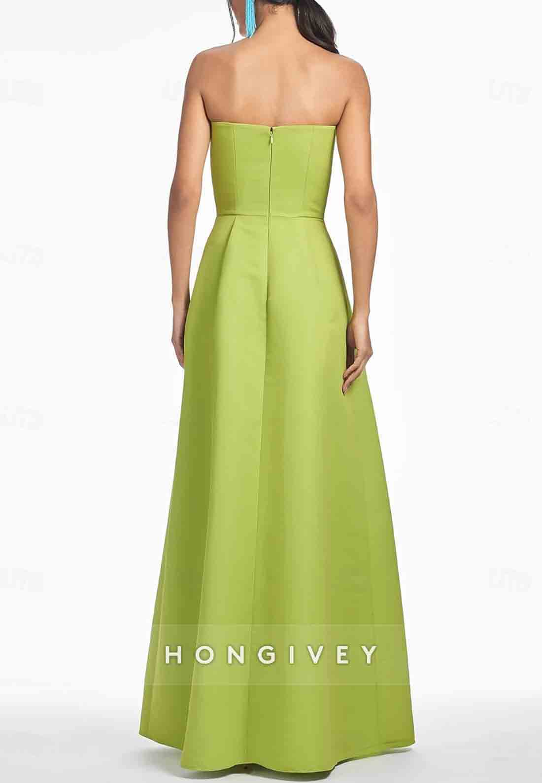 Floral A-Line Evening Gown Elegant Formal Wedding Floor-Length Strapless Satin