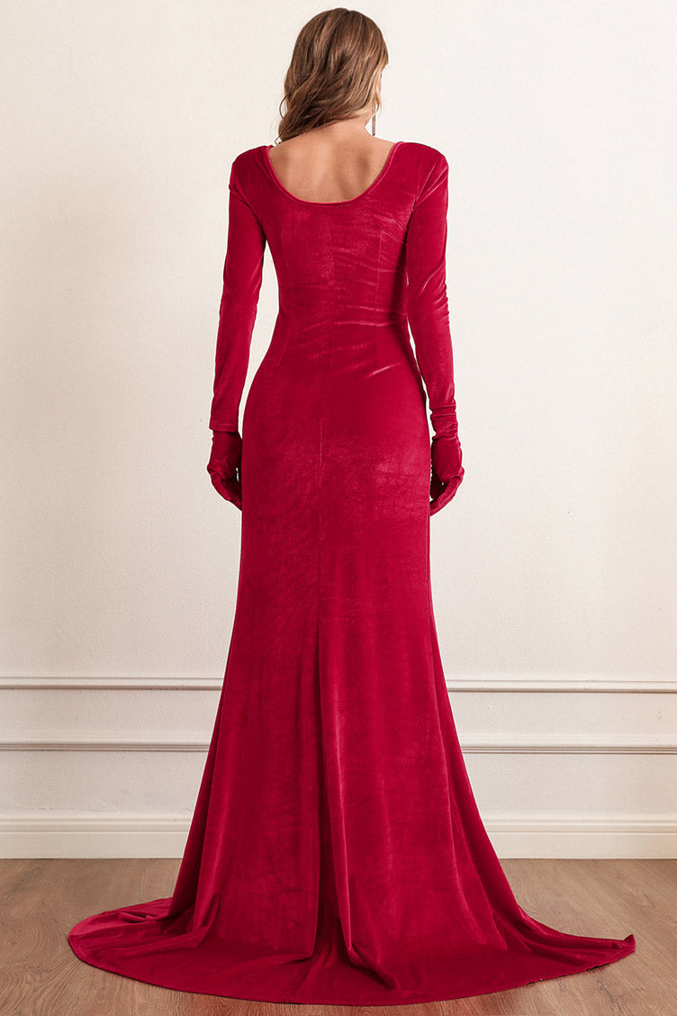 Green High Split Long Sleeve Formal Evening Dress - Fashionpara