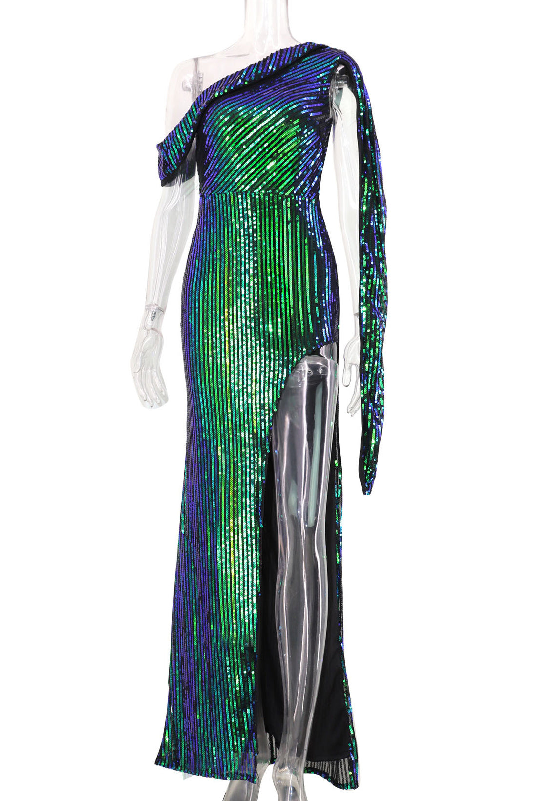 Green One Shoulder High Split Prom Gown Evening Dress Fashionpara