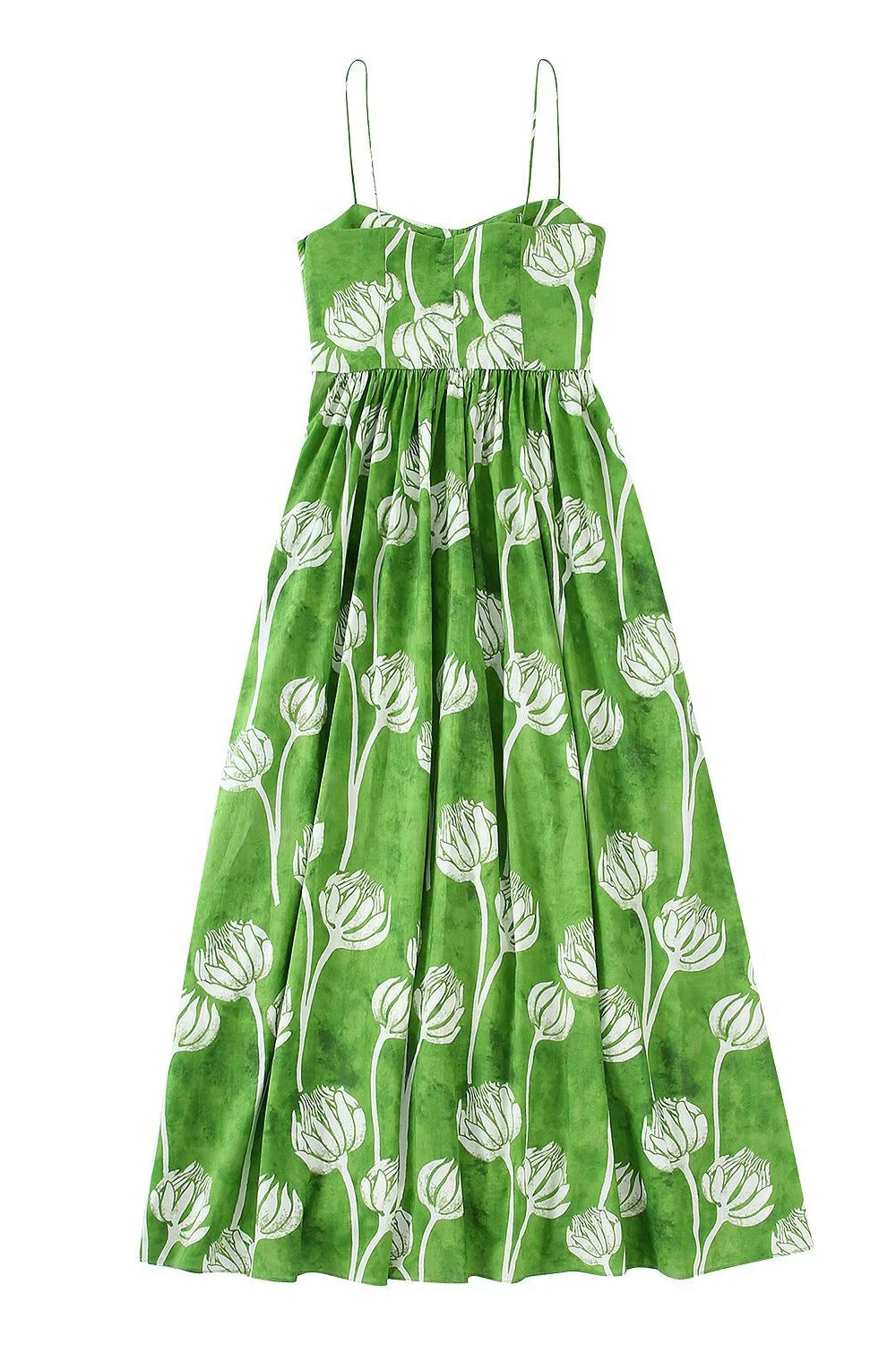 Green Spaghetti Straps Print Maxi Dresses Fashionpara