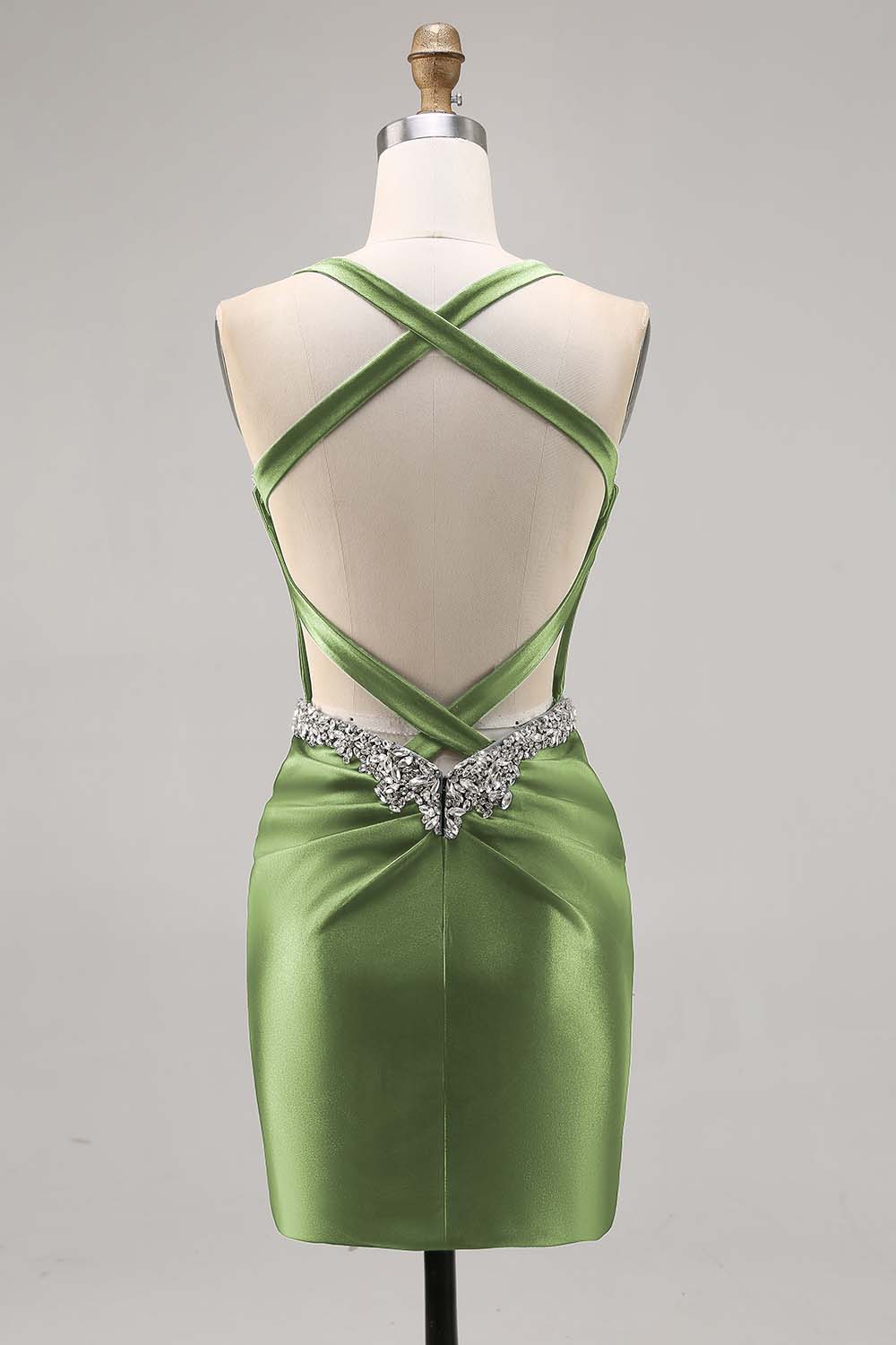 Sparkly Dark Green Corset Tight Satin Short Homecoming Dress with Beading