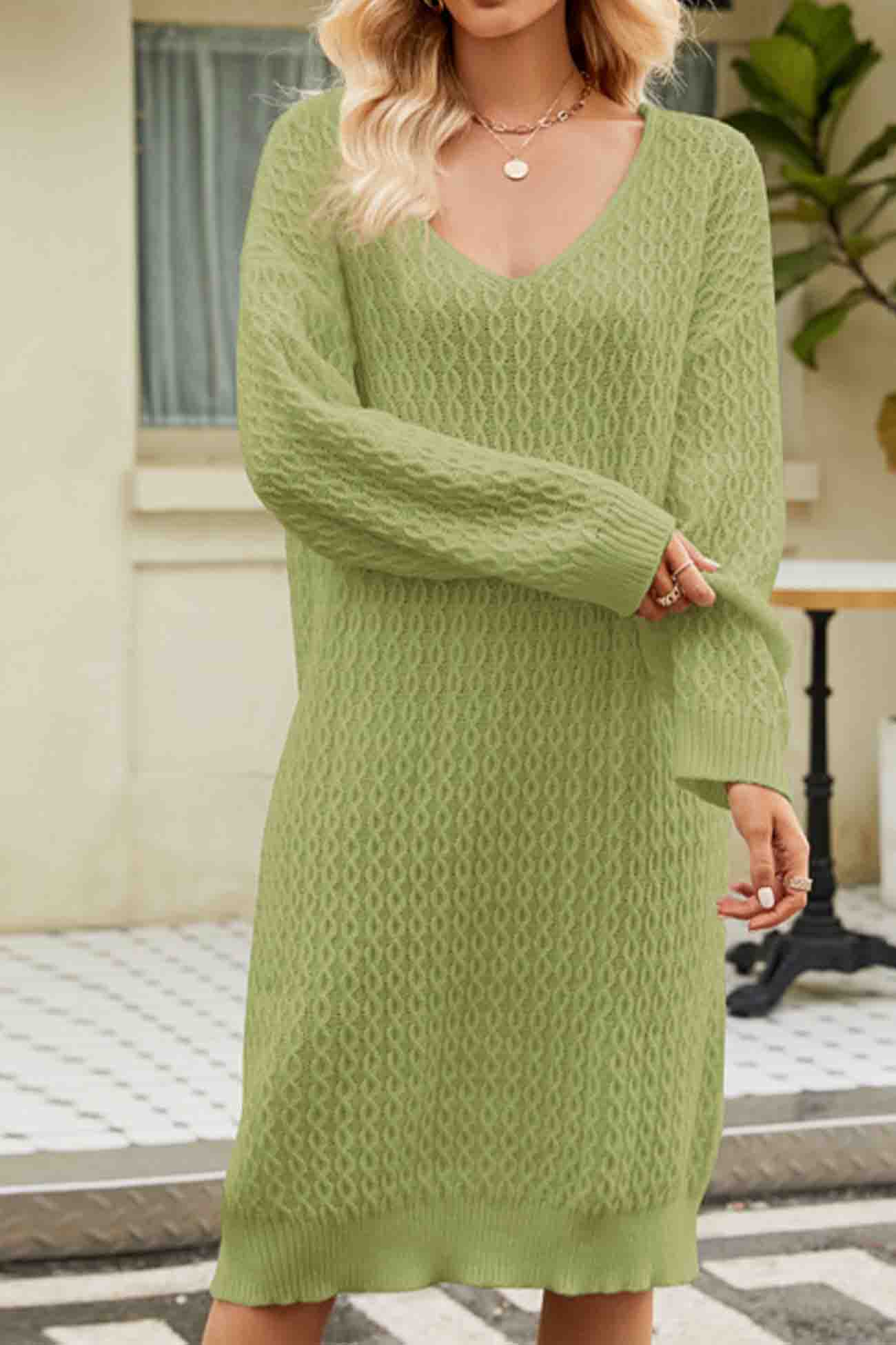 AROLORA Solid Color Long Knitted Midi Sweater Dress
