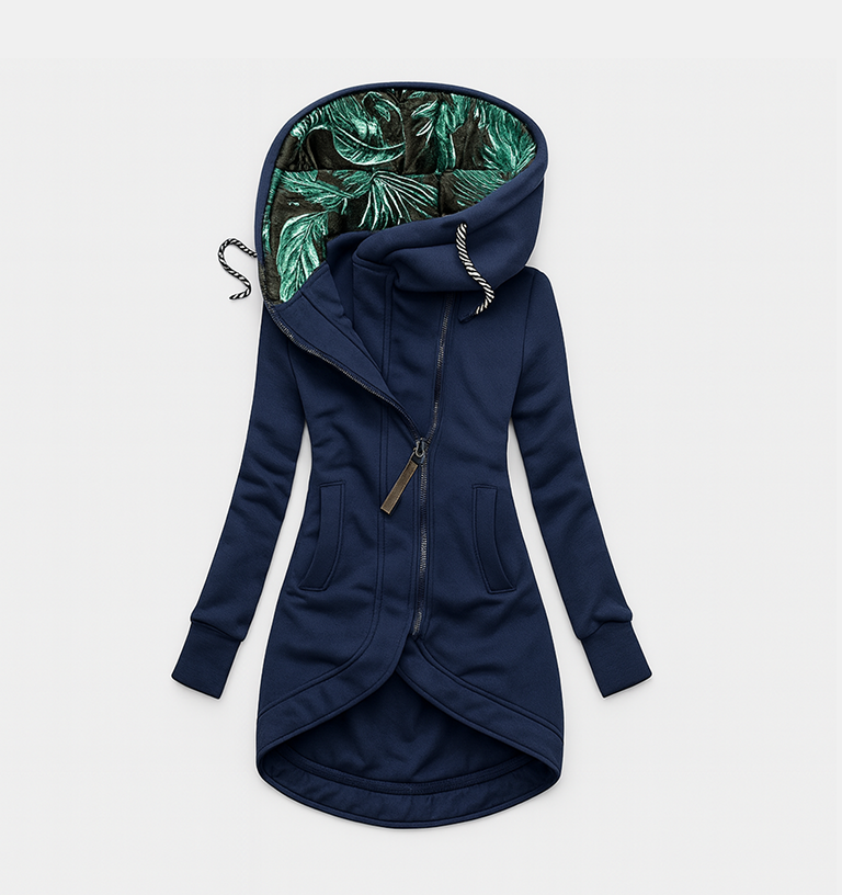 Hooded Asymmetric Zip Front Pocket Longline Jacket