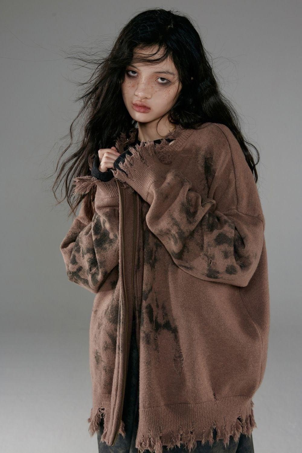 Grunge Extra Distressed Zip-Up Cardigan 3