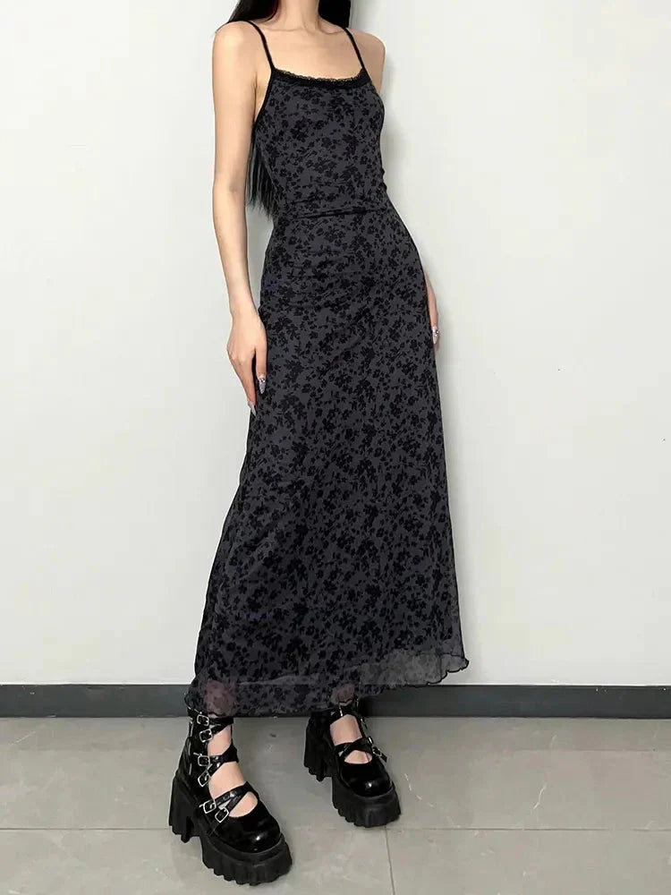 Floral Lace-Trim Spaghetti-Strap Slip Maxi Dress