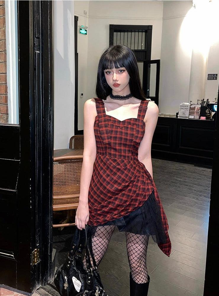 Plaid Sweetheart Ruched Asymmetric Mini Dress 4