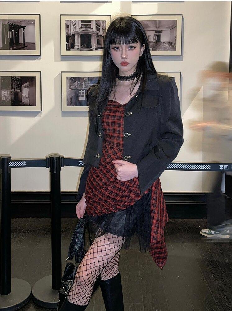 Plaid Sweetheart Ruched Asymmetric Mini Dress 5