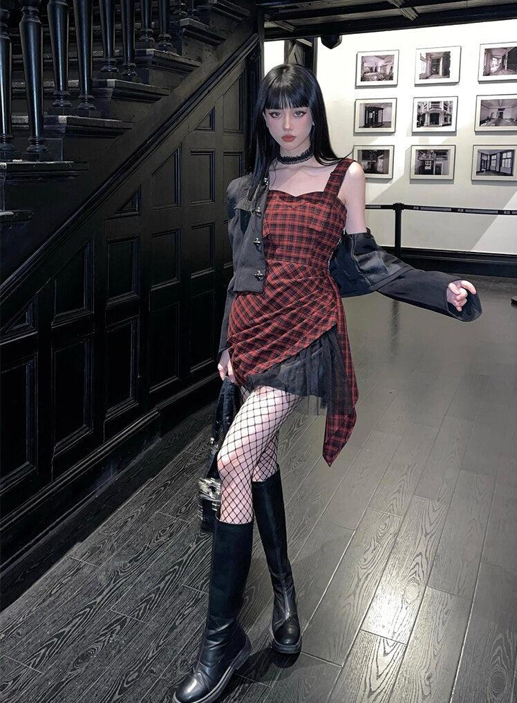 Plaid Sweetheart Ruched Asymmetric Mini Dress 6