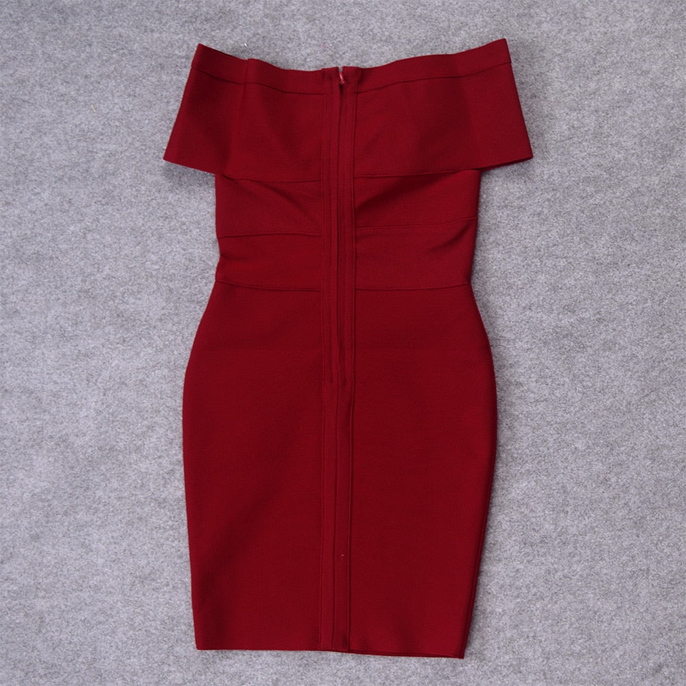 Off-Shoulder V-Neck Ruched Bandage Bodycon Dress 24