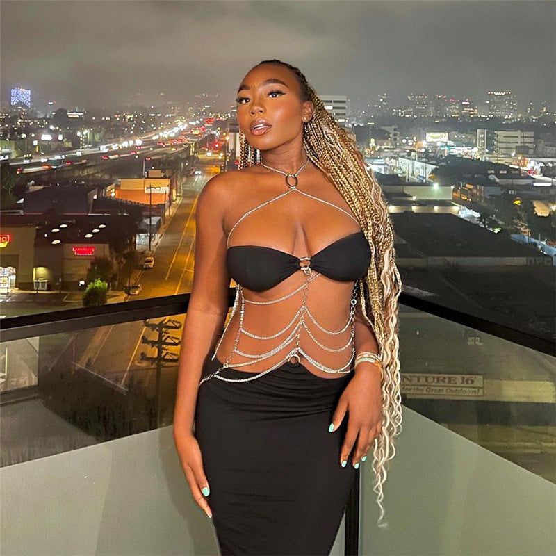 Chain Embellished Strapless Cutout Backless Maxi Dress 6
