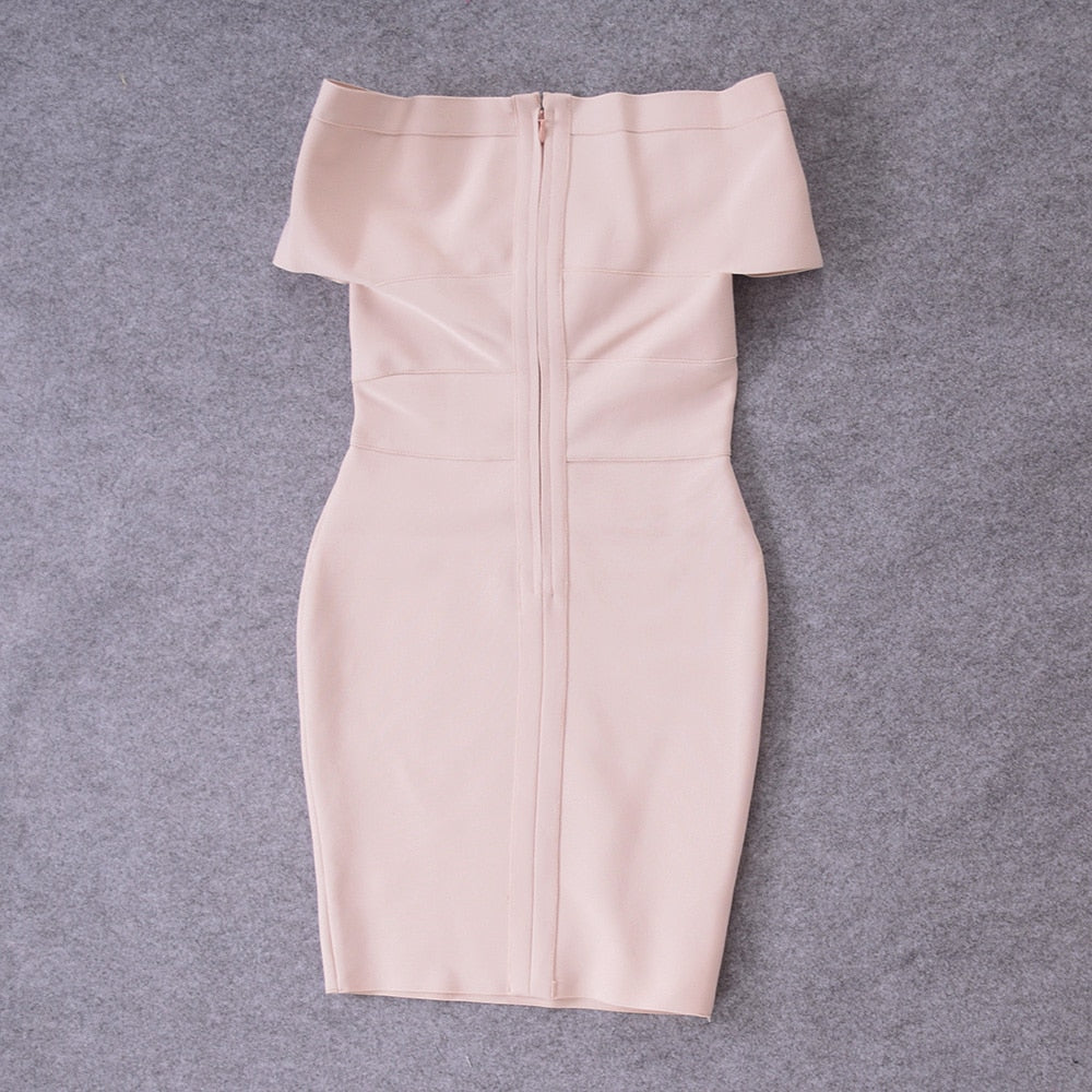 Off-Shoulder V-Neck Ruched Bandage Bodycon Dress 26
