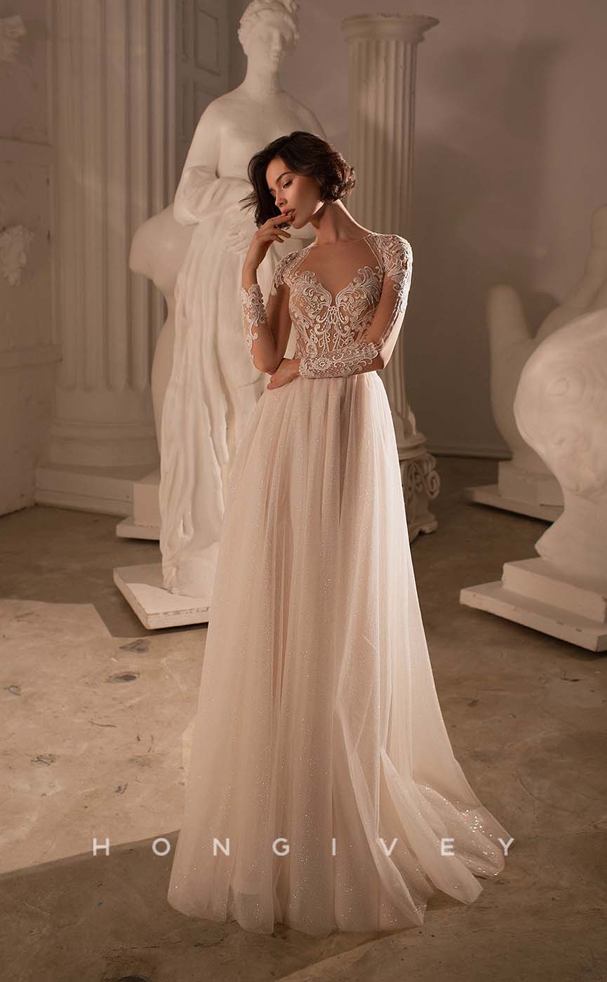 H1013 - Sexy/Ornate Sparkly Sweetheart Illusion Cutout Long Sleeve Long Wedding Dress - Fashionpara