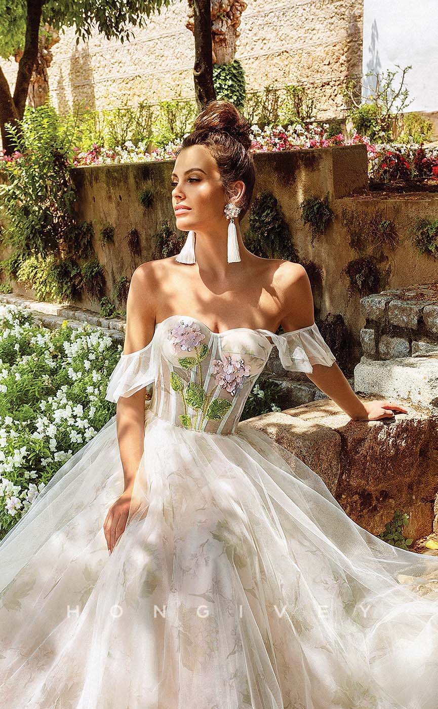 H1014 - Sexy/Ornate A-Line Off-Shoulder Appliques Long Wedding Dress - Fashionpara