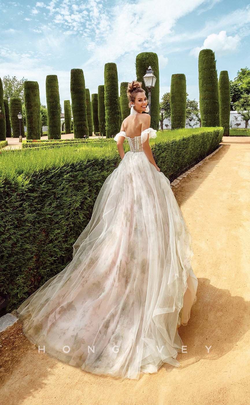 H1014 - Sexy/Ornate A-Line Off-Shoulder Appliques Long Wedding Dress - Fashionpara