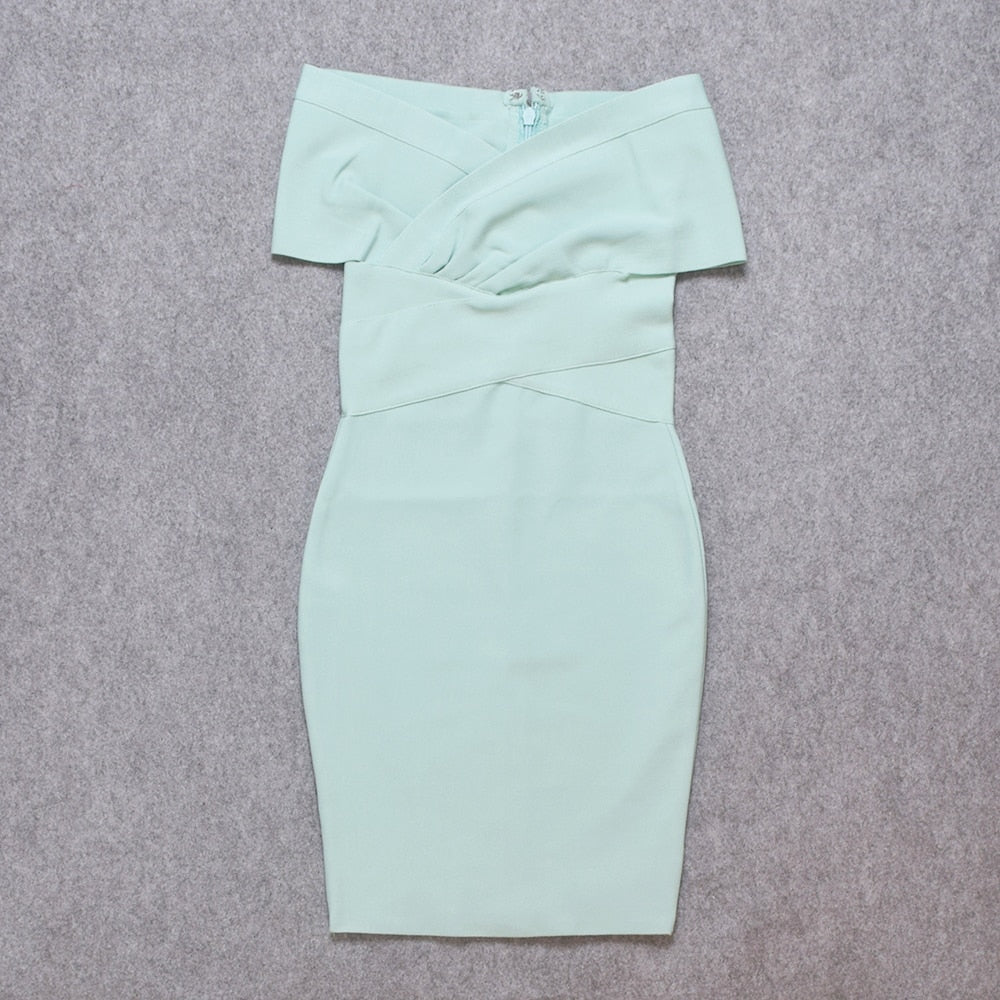 Off-Shoulder V-Neck Ruched Bandage Bodycon Dress 15