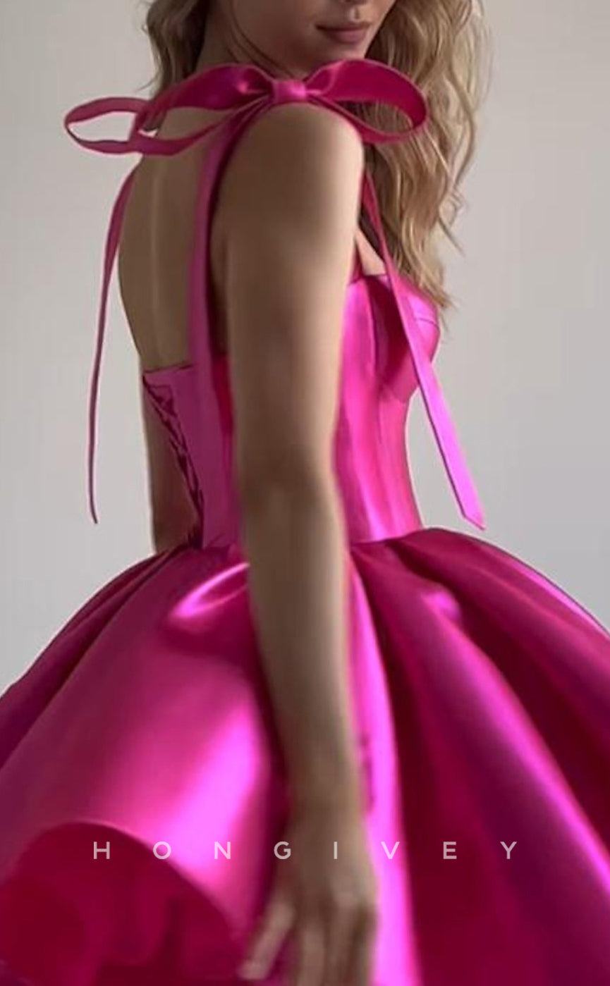 H1799 - Sweet Ruched Tiered With Bow Detail Short Cake Party Graduation Homecoming Dress - Fashionpara