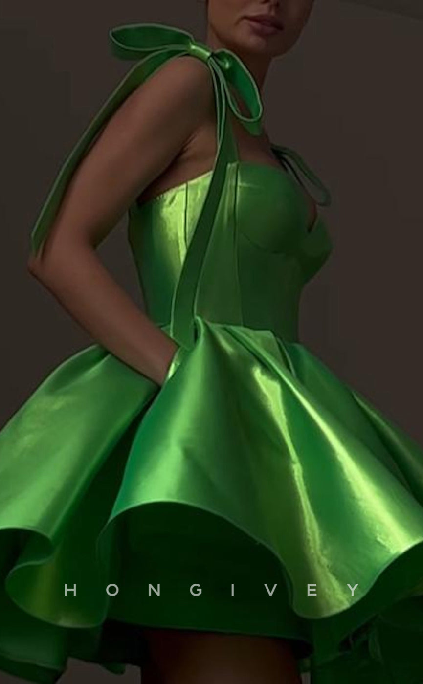 H1799 - Sweet Ruched Tiered With Bow Detail Short Cake Party Graduation Homecoming Dress - Fashionpara