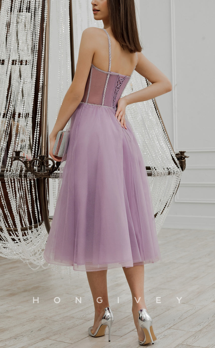 H1925 - Sexy A-Line Illusion Cutout Spaghetti Straps Long Party/Homecoming Dress - Fashionpara