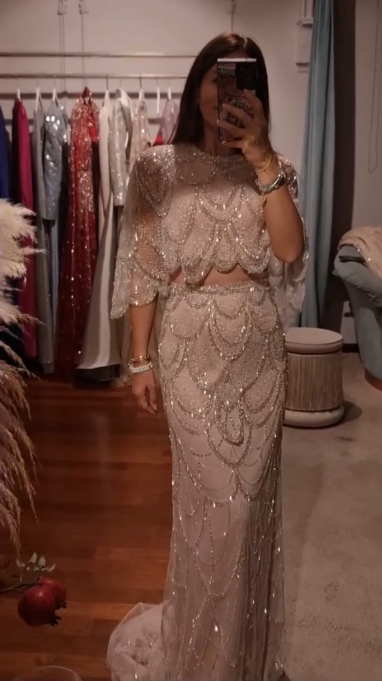 Gorgeous Tulle Sequin Beaded Long Prom Dress Two Piece Evening Dress D818