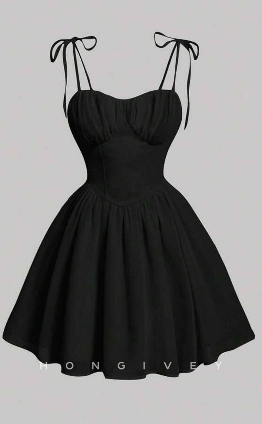 H2055 - Simple Satin A-Line Empire Sweetheart Spaghetti Straps Short Party/Homecoming Dress - Fashionpara