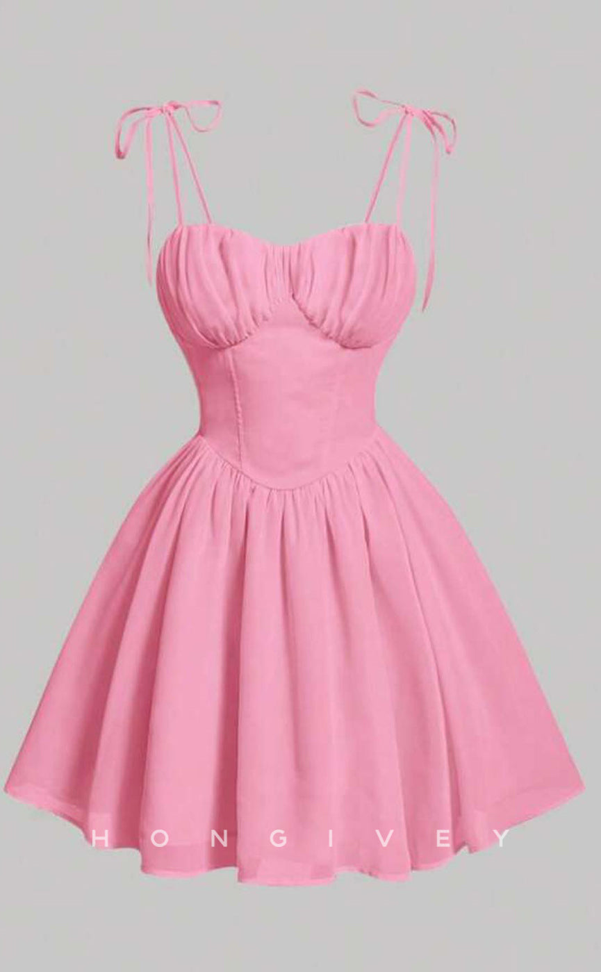 H2055 - Simple Satin A-Line Empire Sweetheart Spaghetti Straps Short Party/Homecoming Dress - Fashionpara