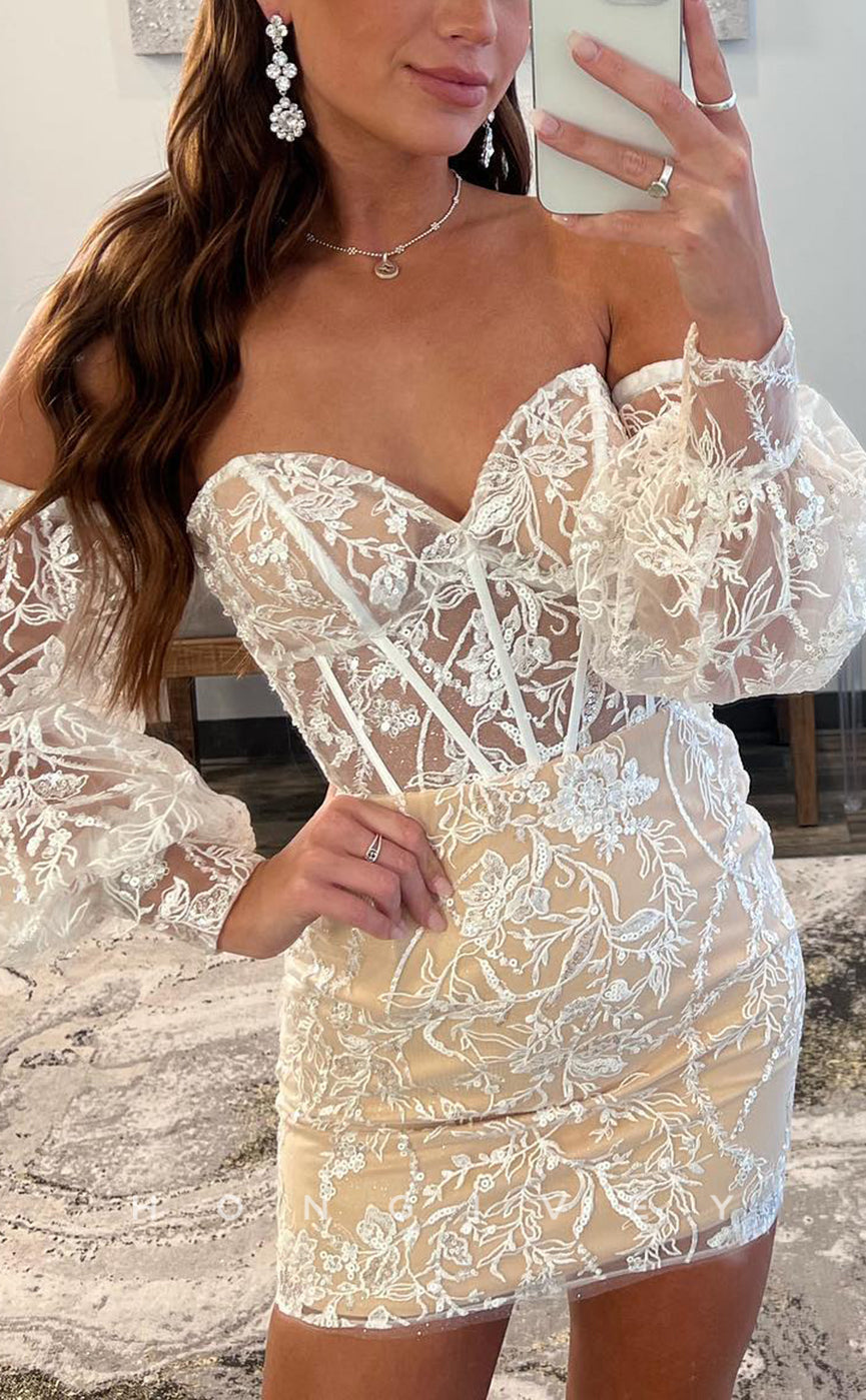 H2066 - Sexy Fitted Illusion Sweetheart Strapless Long Sleeves Short Party/Homecoming Dress - Fashionpara