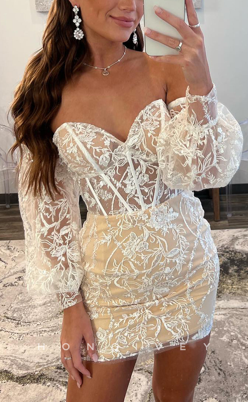 H2066 - Sexy Fitted Illusion Sweetheart Strapless Long Sleeves Short Party/Homecoming Dress - Fashionpara