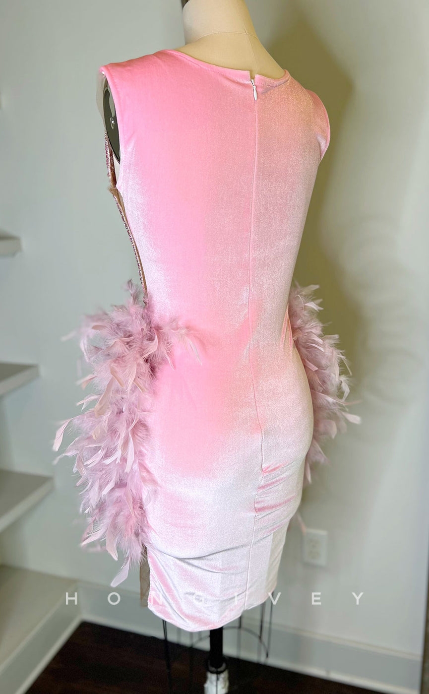 - Sexy Fitted Glitter Scoop Sleeveless Feathers Beaded Homecoming Dresses For Black Women