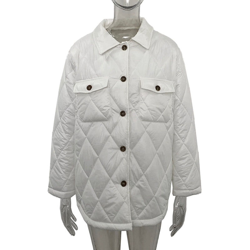 Elegant Turn Down Collar Cotton Jacket with Pockets
