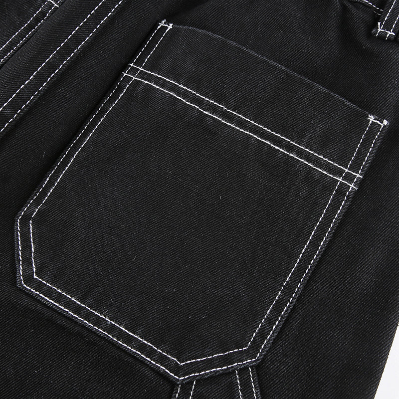 KittenAlarm - Womens Fashion Trends Pockets Patchwork Baggy Jeans Fashion Streetwear 100% Cotton Women Denim Trouser Loose Cargo Pants Korean Jeans Harajuku