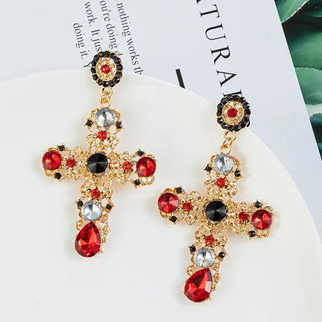 Antique Crystal Cross Baroque Dangle Earring