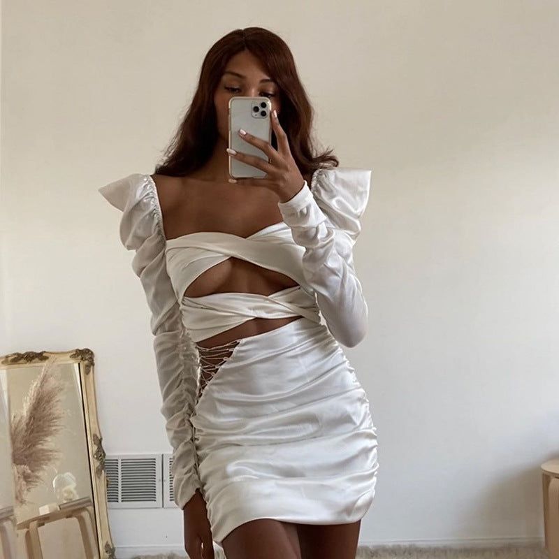 Play That Song Ruched Cut Out Lace Up Mini Dress - View 4