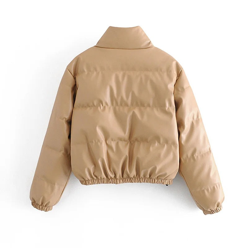 Windbreaker Crop Padded Vegan Leather Jacket