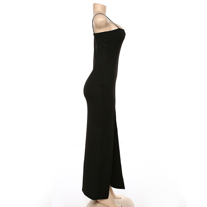 Satin Spaghetti Strap Backless High Slit Maxi Dress 17