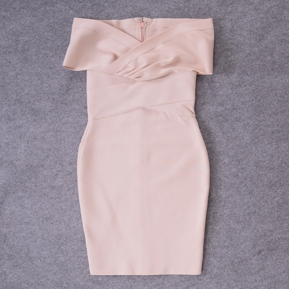 Off-Shoulder V-Neck Ruched Bandage Bodycon Dress 25