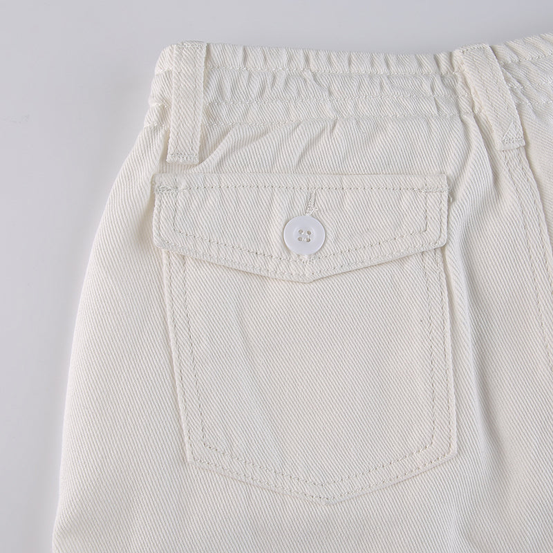 KittenAlarm - Women Spring Fashion Multi Pockets White Cargo Pants Women Adjustable Low Waist Baggy Wide Leg Jeans Oversized Casual Trousers Retro Bottoms Iamhotty