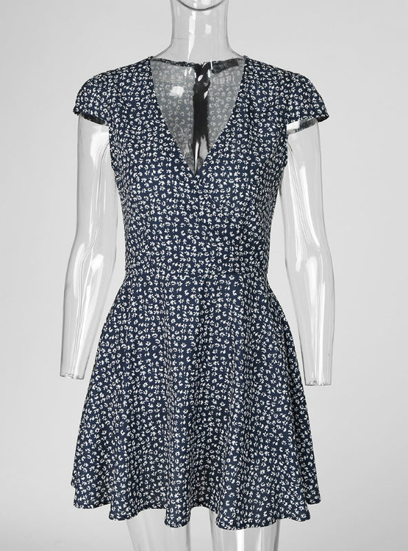 Floral Print V-Neck Cap Sleeve Wrap Mini Dress 4