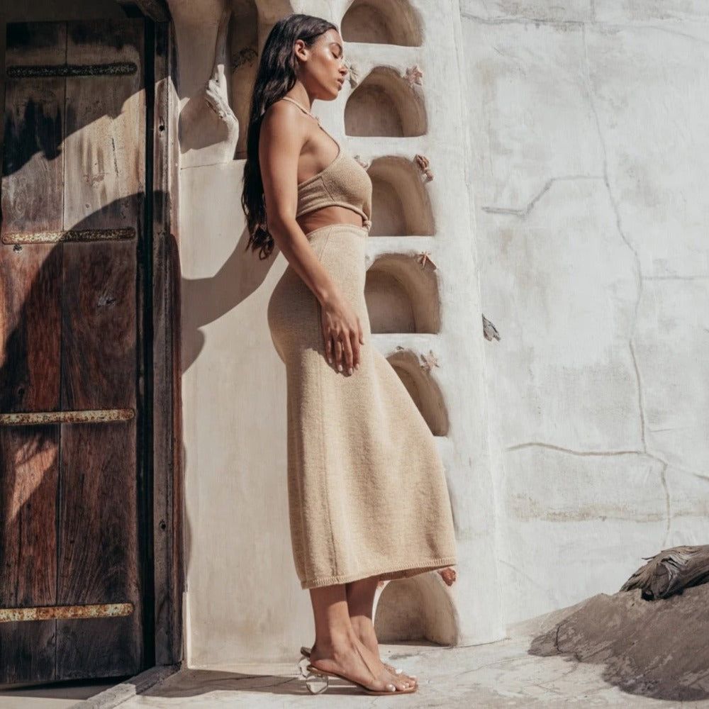 Knit Halter Neck Twist-Knot Cutout Maxi Dress 10