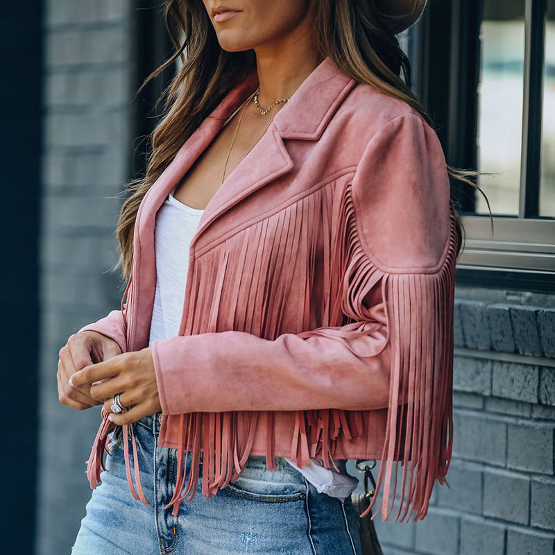 Fringe Cropped Vintage Long Sleeve Jacket for Stylish Layers