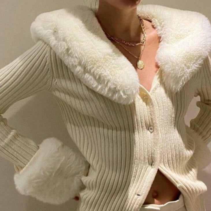 Try Your Luck Feather Collar Ribbed Cardigan 2