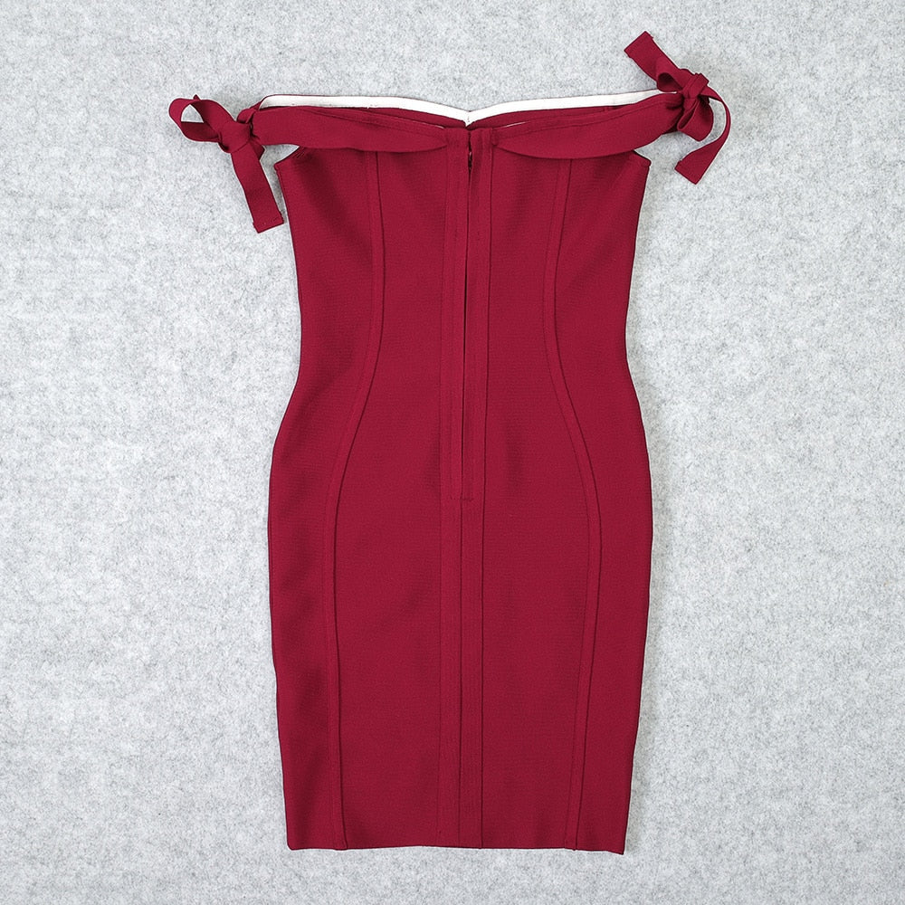 Off-Shoulder Sweetheart Bow-Tie Bandage Mini Dress 13
