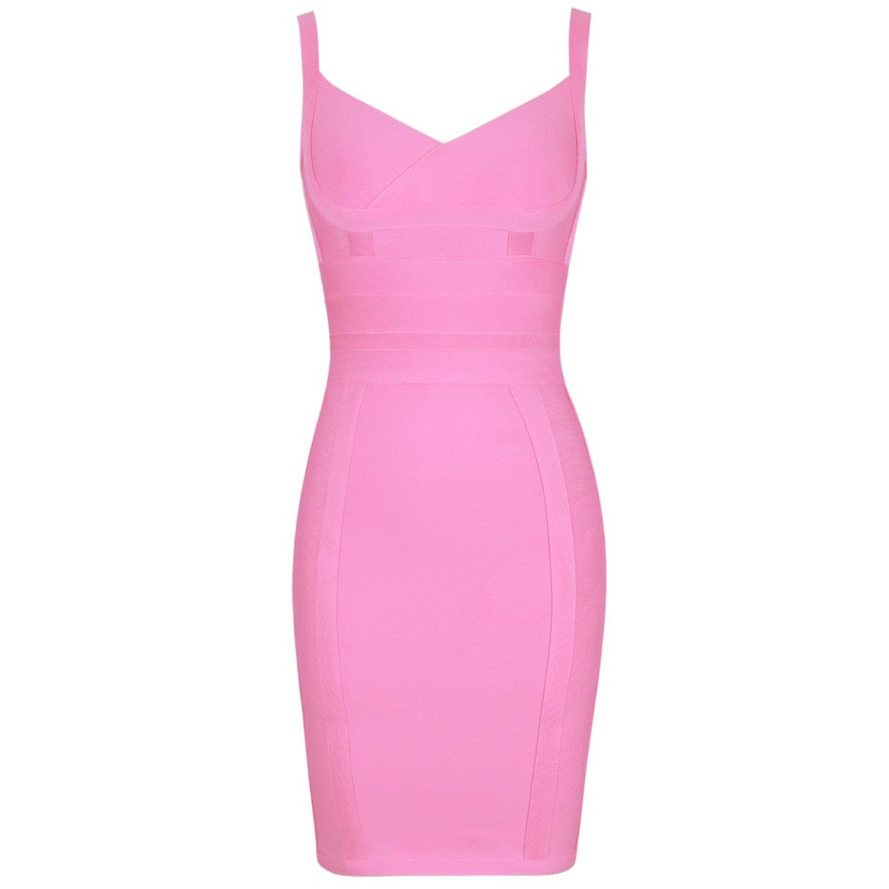V-Neck Wide-Strap Bandage Bodycon Mini Dress 25