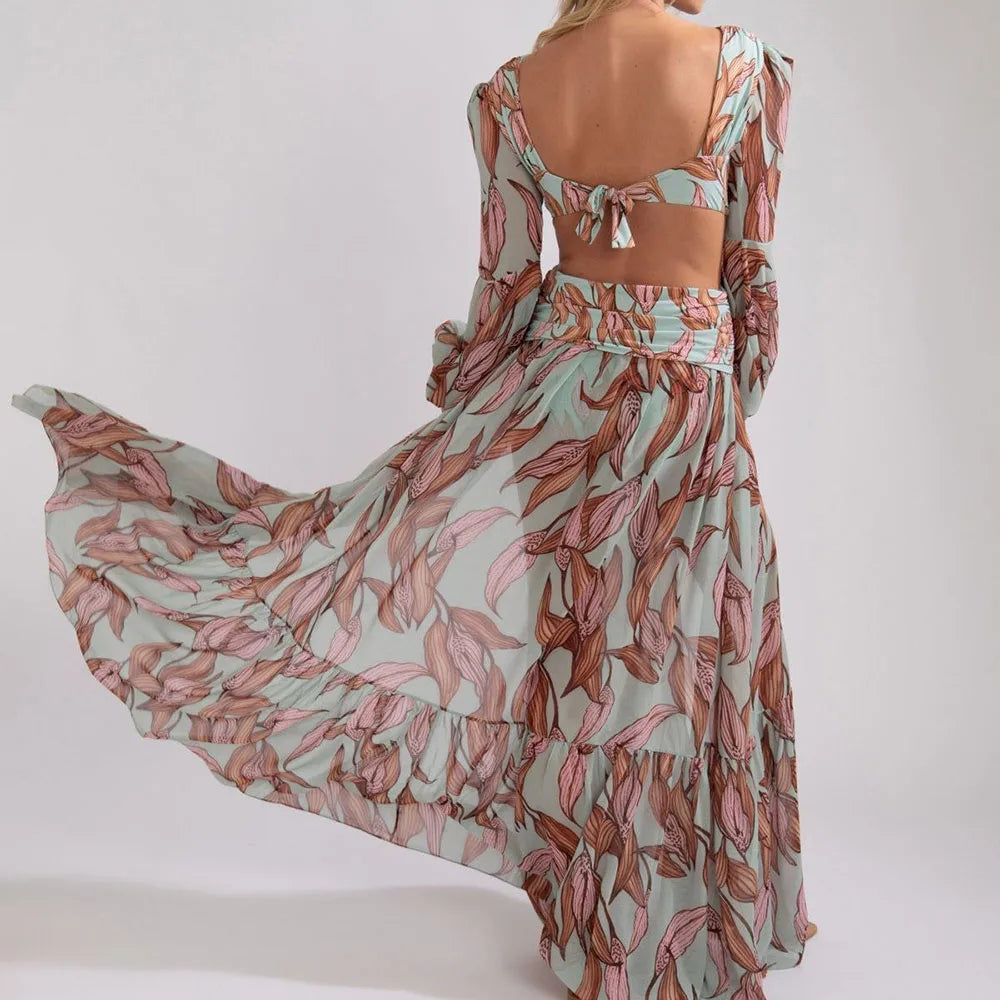 Floral Long Sleeve Beach Kimono Cover Up