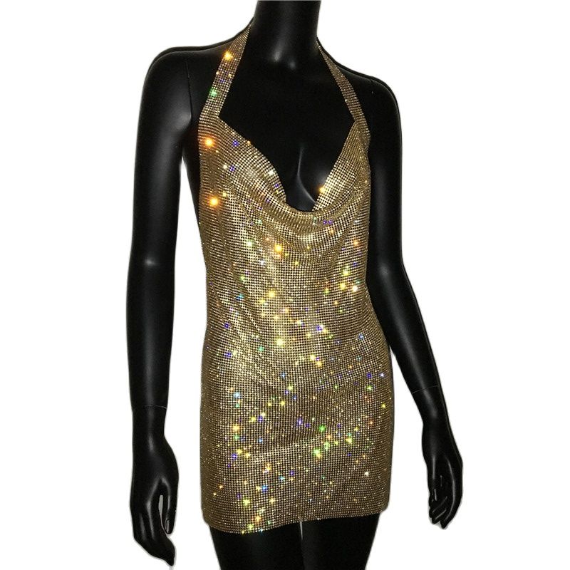 Rhinestone Diamante Backless Split Dresses 17