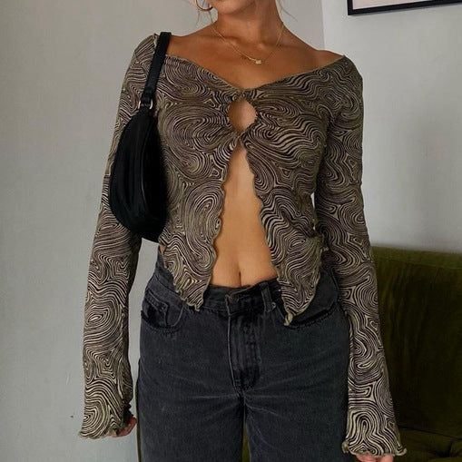 Presto Open Front Flare Sleeve Ruffled Top