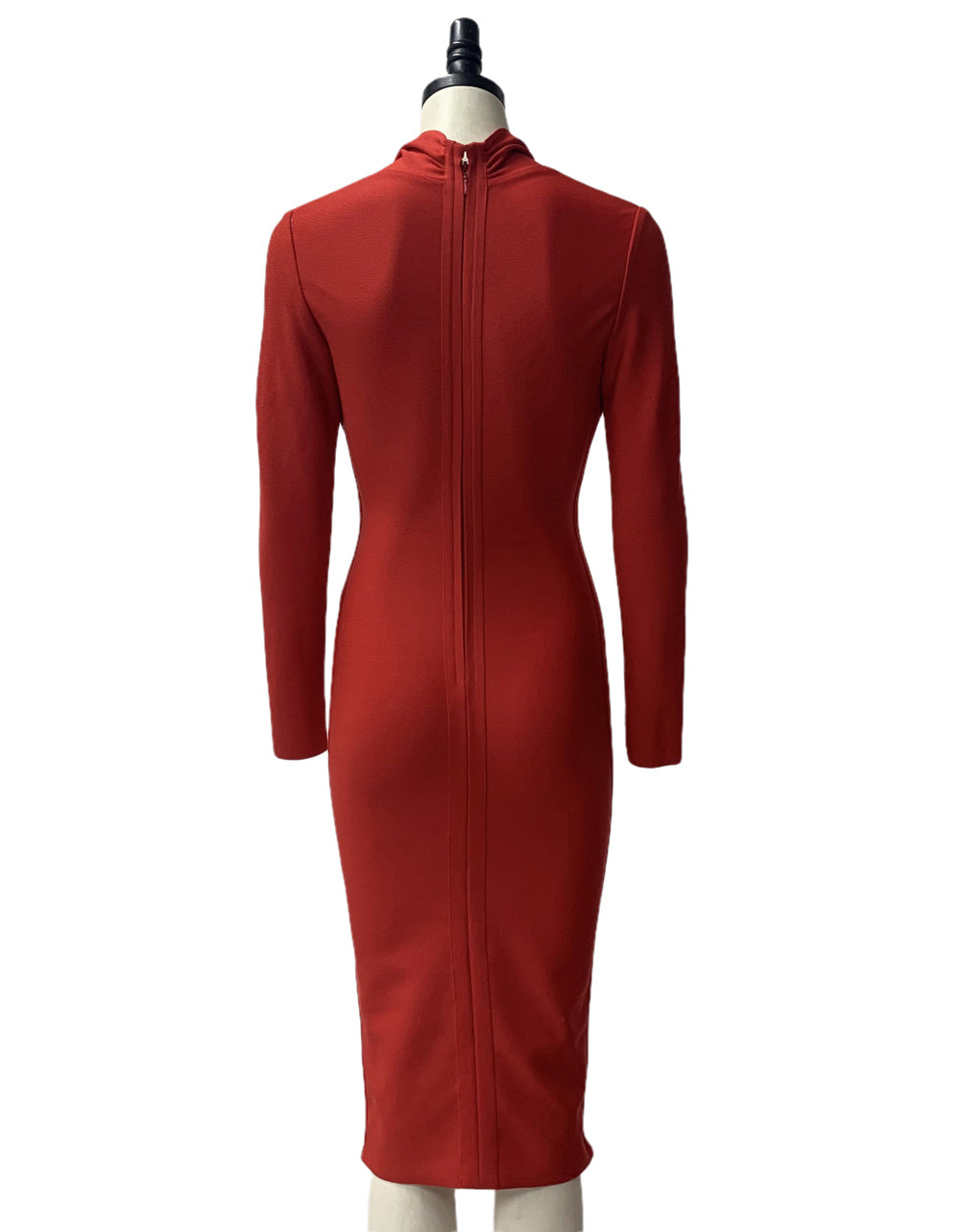 Plunge V-Neck Long Sleeve Ruched Bodycon Midi Dress