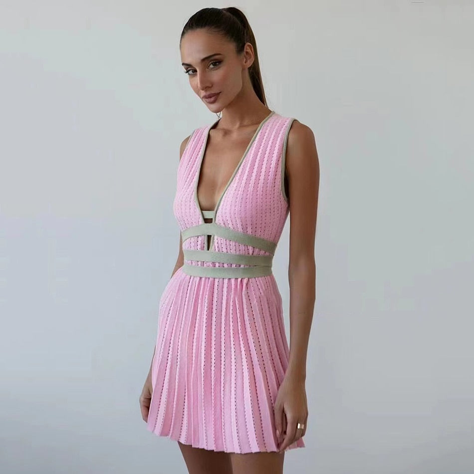 Fleur Pleated Knit Mini Dress