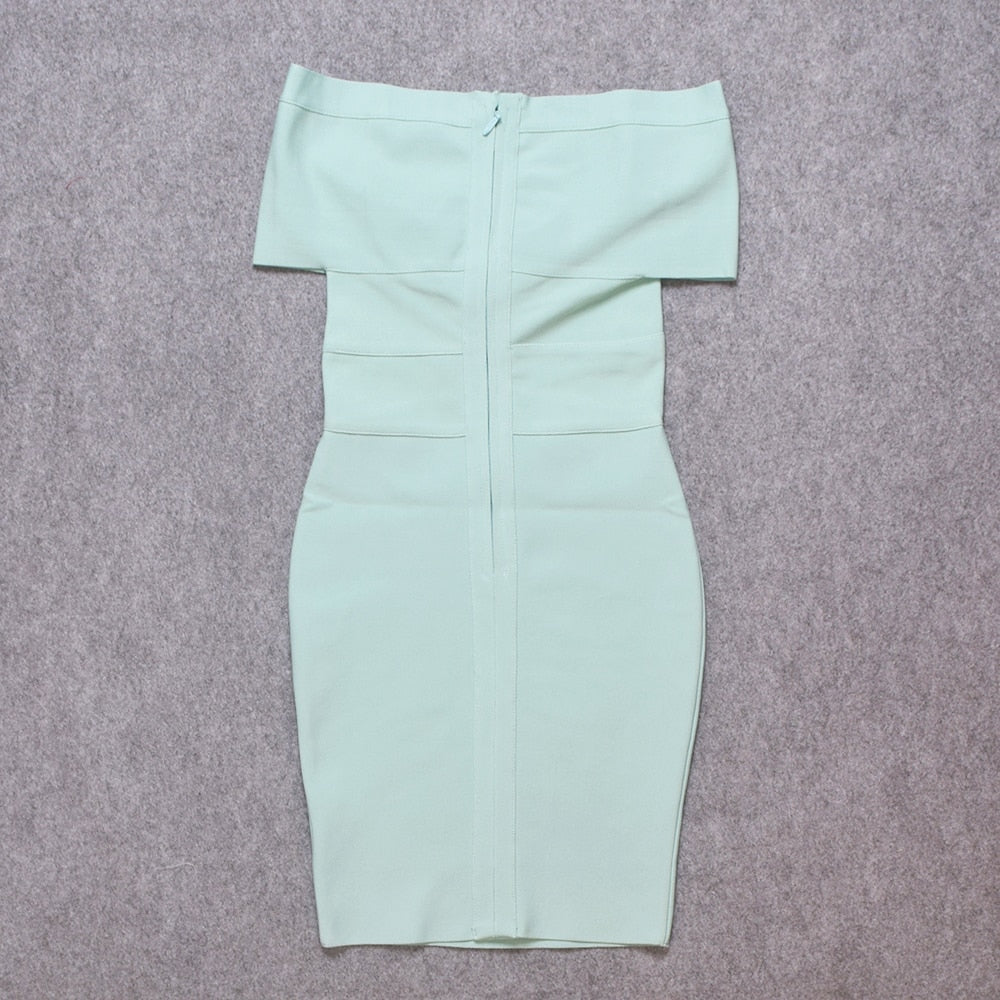 Off-Shoulder V-Neck Ruched Bandage Bodycon Dress 16